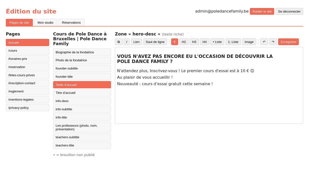 Modification du texte dans l'éditeur
