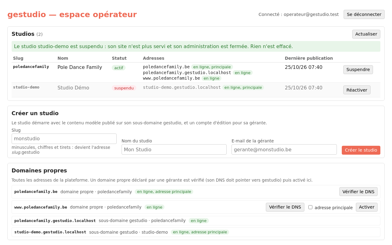 Suspension de studio-demo, après confirmation