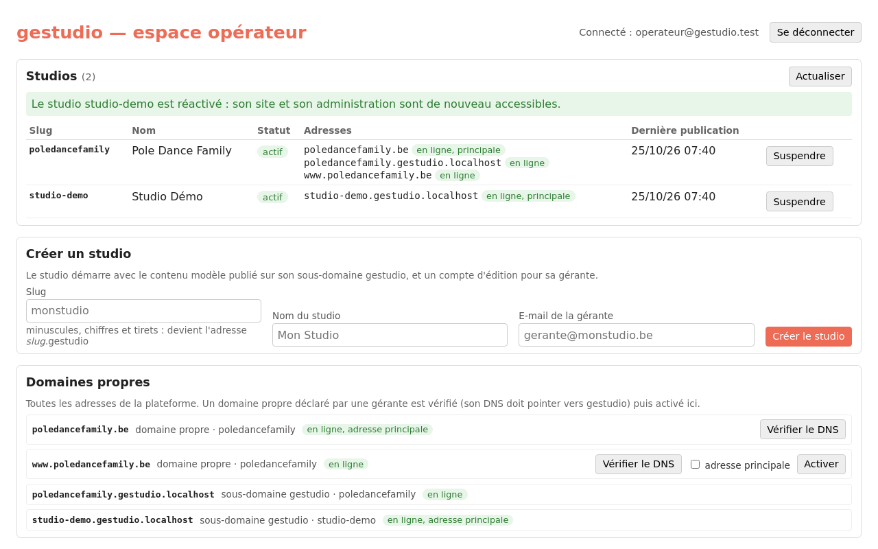 Réactivation de studio-demo