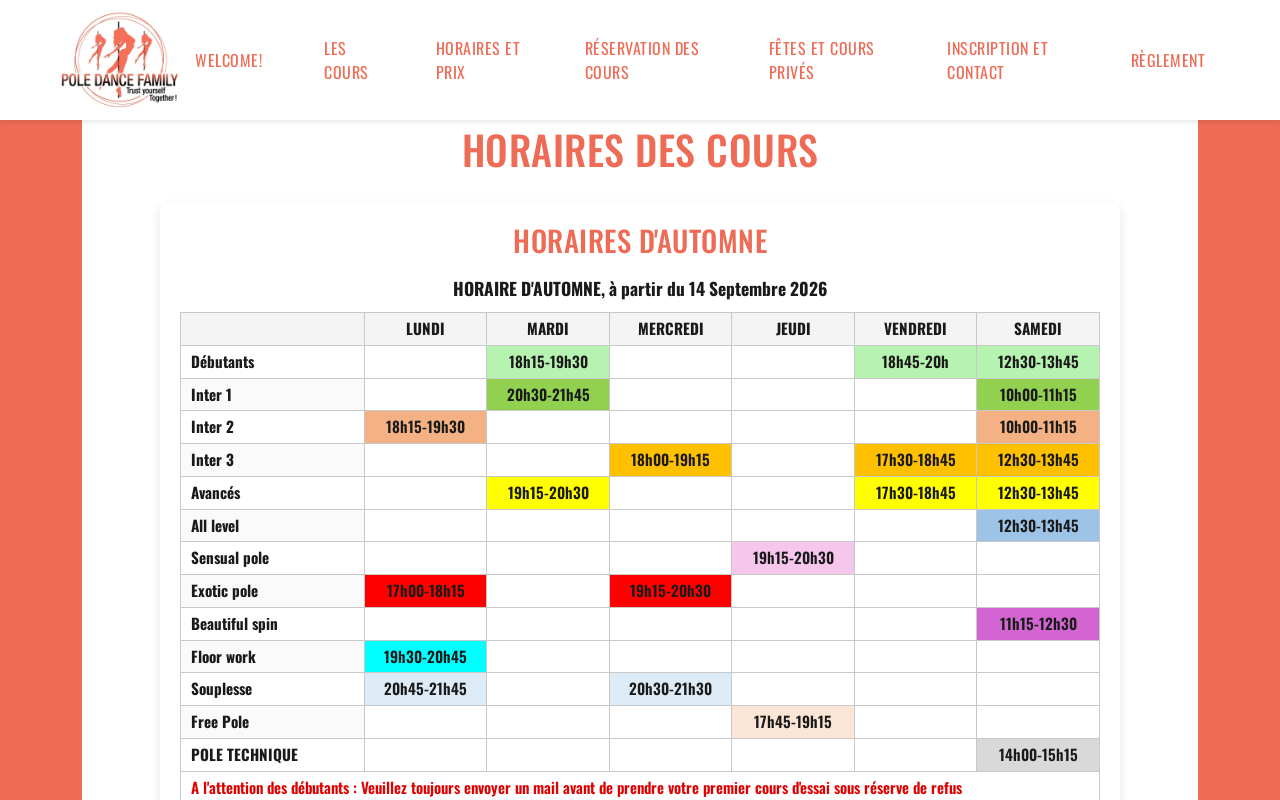 La page des horaires montre le tableau, avec le créneau modifié et le cours ajouté