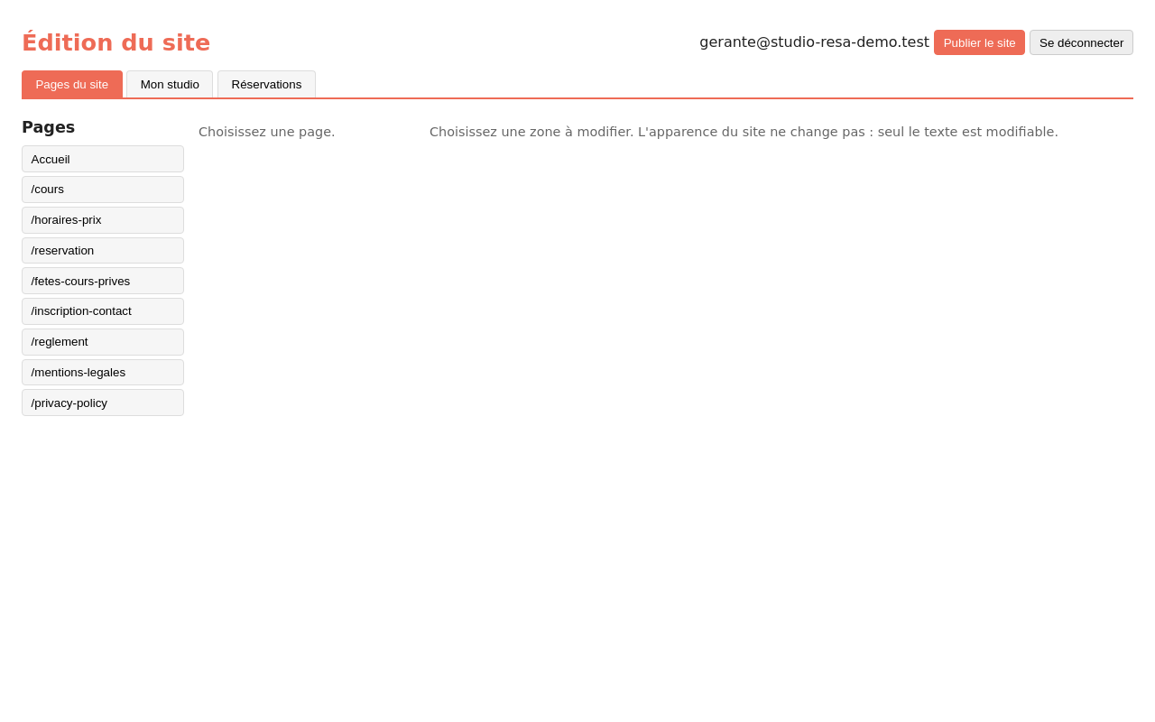 La gérante se connecte à l'administration de son studio