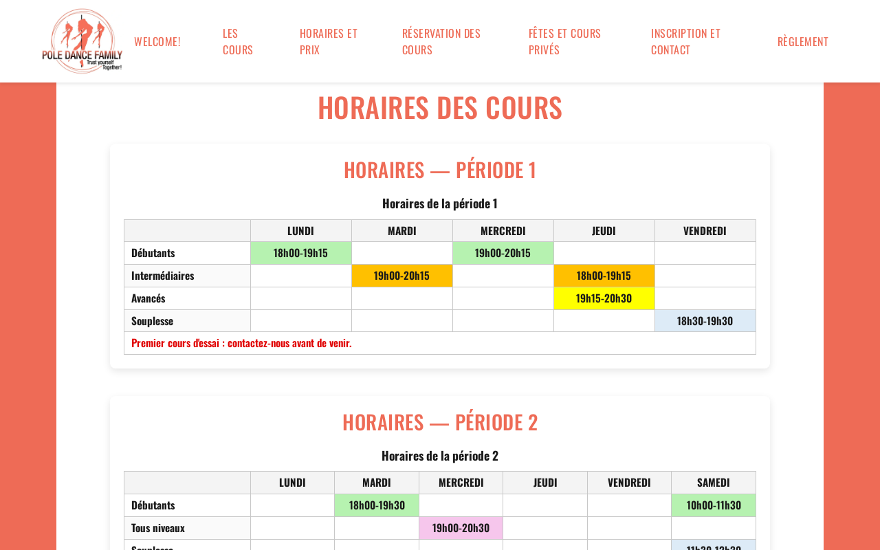 Publication : la page des horaires montre le tableau