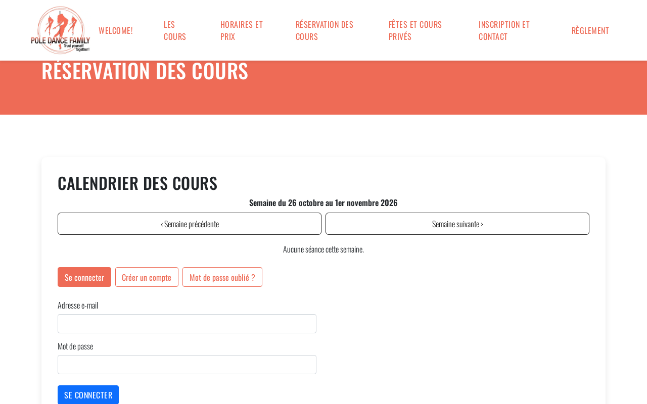 Publication : la page Réservation du studio affiche le planning et le compte élève