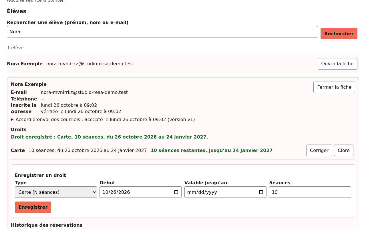 La gérante enregistre aussi une carte de 10 séances à Nora