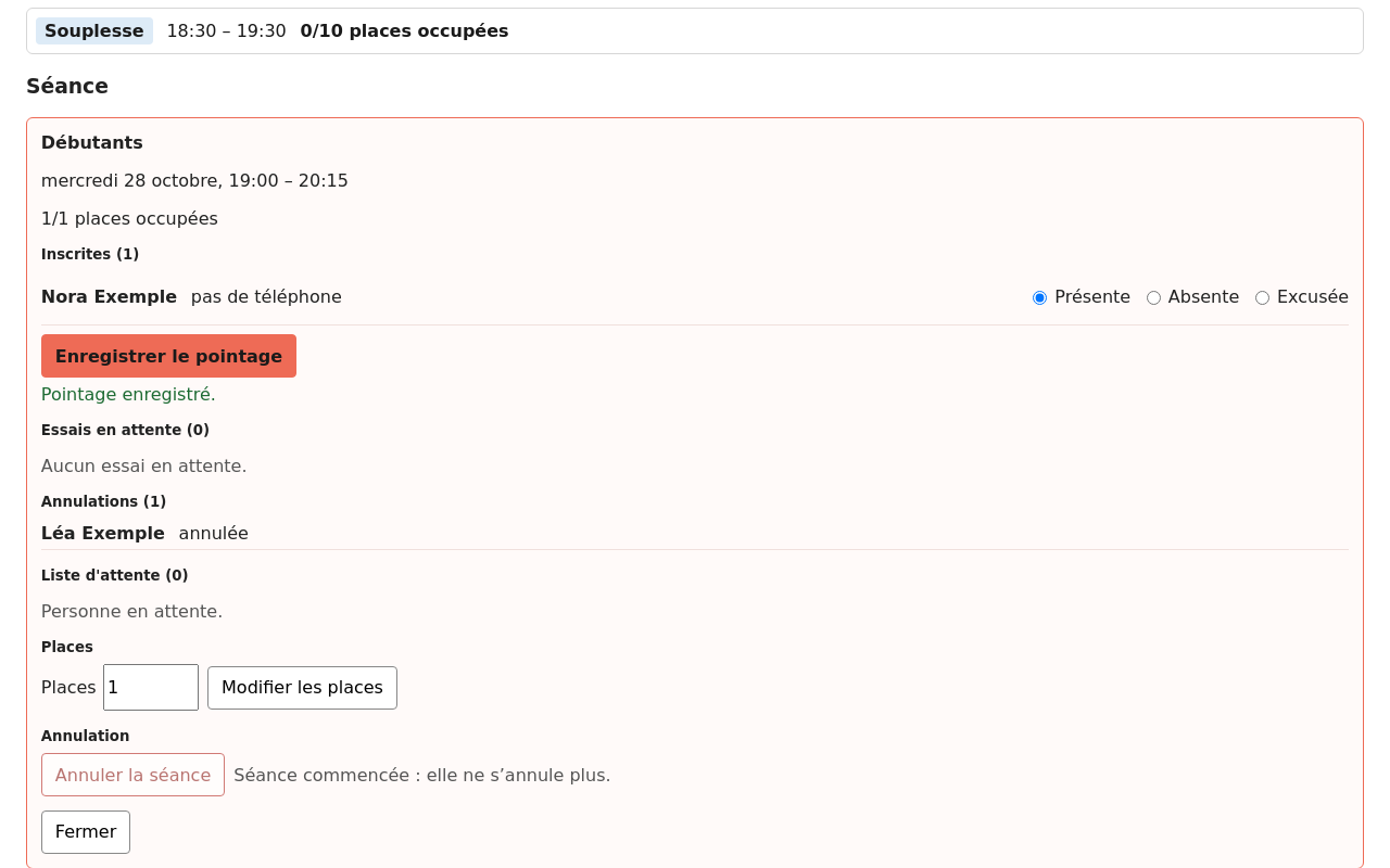 Pointage : Nora est présente, la gérante enregistre